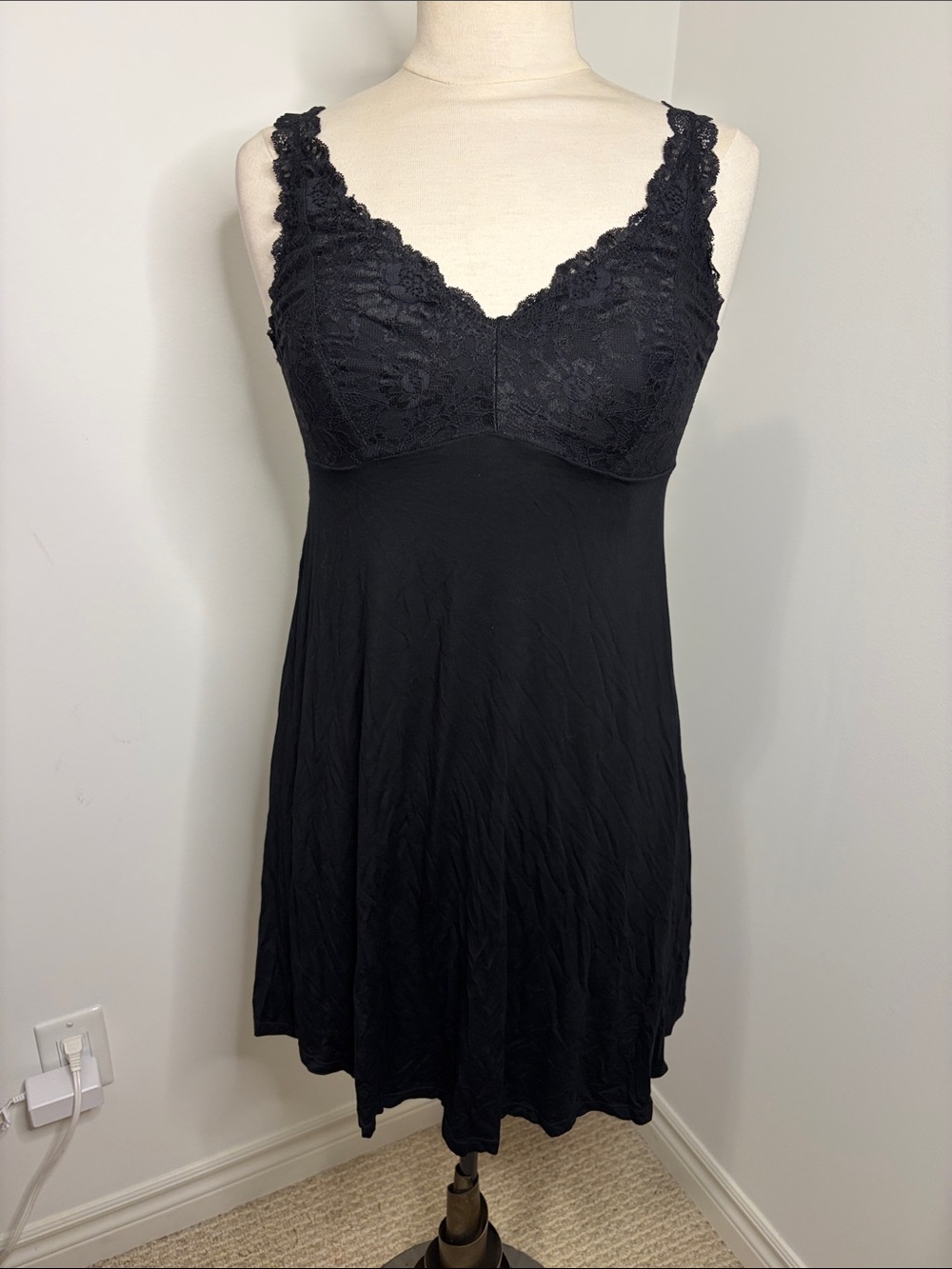BLACK BOW Black Lace Trim Modal Slip Dress SIZE MEDIUM